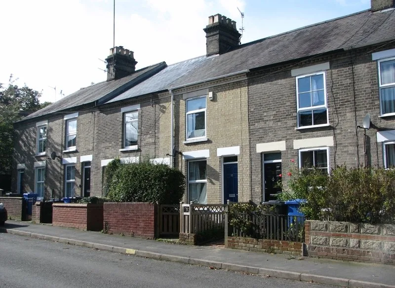 Terraced houses in Livingstone Street, Norwich. Terraced homes in the city rose 7.2 per cent in the year to May