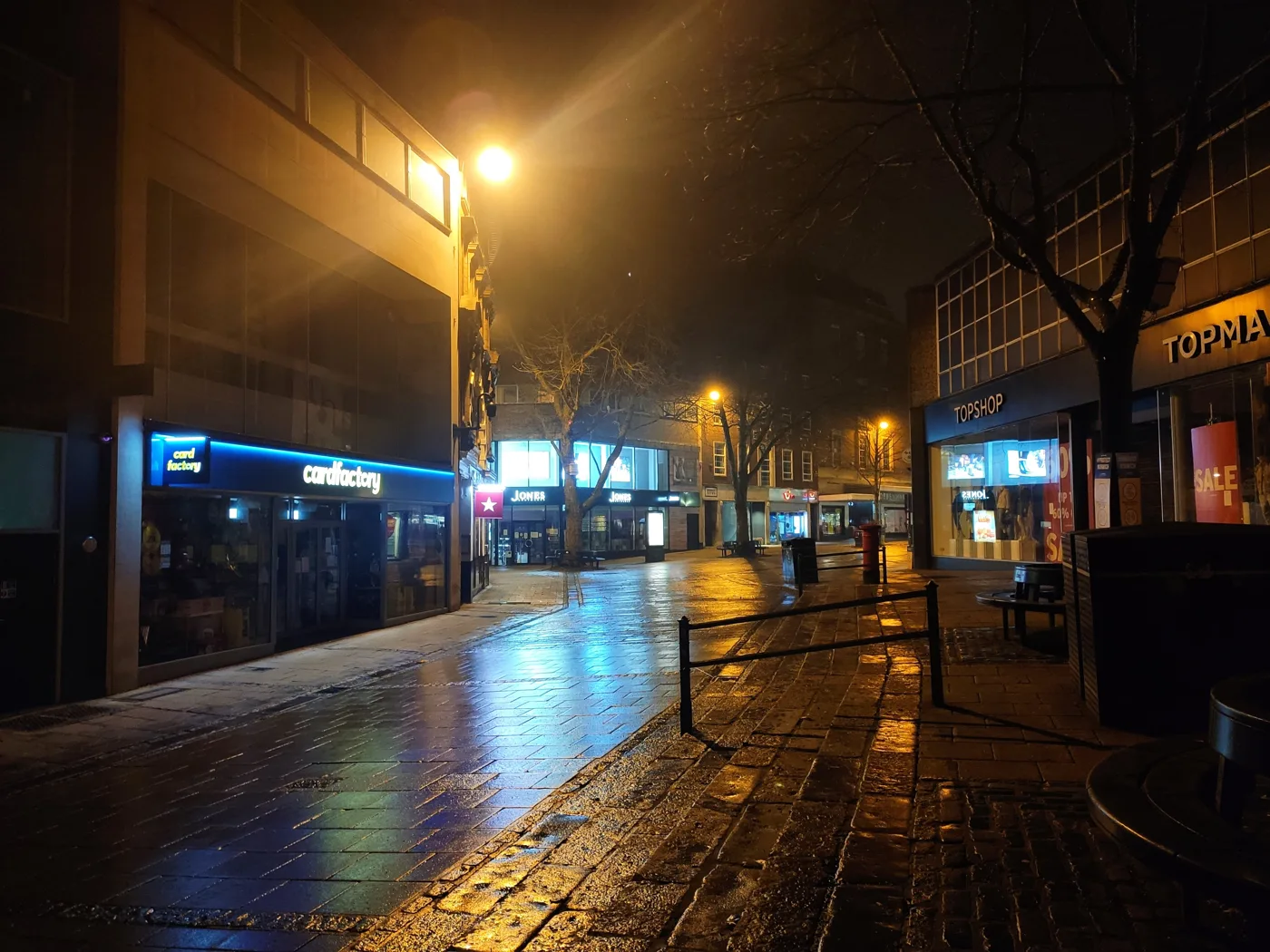 Brigg Street in Norwich city centre at night